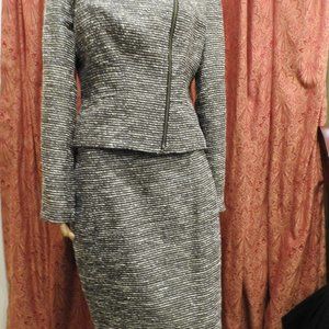 Tahari Suit Size 10 Gray Black Silver Threads New Arthur Levine